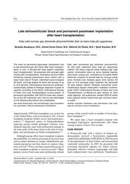 Late Atrioventricular Block and Permanent Pacemaker Implantation After Heart Transplantation