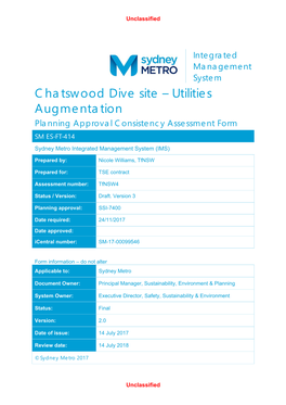 Chatswood Dive Site – Utilities Augmentation Planning Approval Consistency Assessment Form