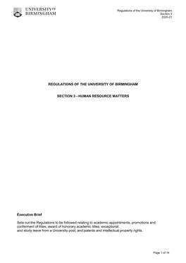 Regulations of the University of Birmingham Section 3 2020-21