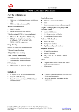 Hi3798m V200 Brief Data Sheet
