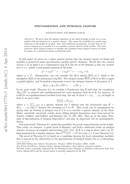 SPECIALIZATION and INTEGRAL CLOSURE 3 Provided U = U