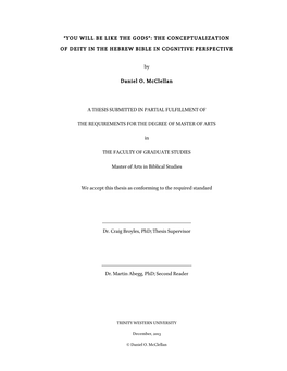 You Will Be Like the Gods”: the Conceptualization of Deity in the Hebrew Bible in Cognitive Perspective