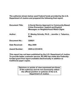 Social Norms Approach to Community-Based Crime Prevention: Implicit and Explicit Messages on Neighborhood Watch Signs