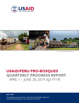 Usaid/Peru Pro-Bosques Quarterly Progress Report April 1 – June 30, 2019 (Q3 Fy19)