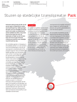 Sturen Op Stedelijke Transformatie: Park Stad Limburg Proeftuin Bevolkingskrimp