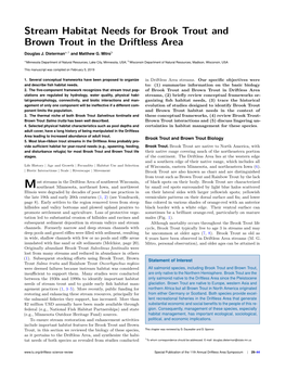 Stream Habitat Needs for Brook Trout and Brown Trout in the Driftless Area