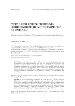 Testudines: Bothremydidae) from the Cenomanian of Morocco