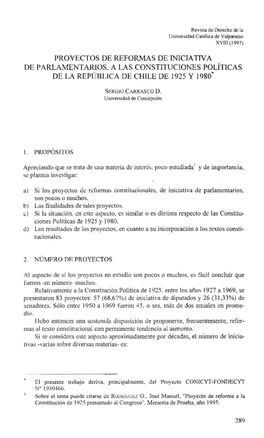 Proyectos De Reformas De Iniciativa De Parlamentarios. a Las Constituciones Politicas De La Republica De Chile De 1925 Y 1980