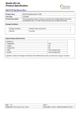 Nestlé UK Ltd Product Specification