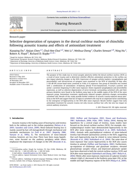 Selective Degeneration of Synapses in the Dorsal Cochlear Nucleus of Chinchilla Following Acoustic Trauma and Effects of Antioxidant Treatment