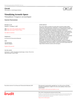 Visualizing Acoustic Space Visualiser L'espace Acoustique Gascia Ouzounian