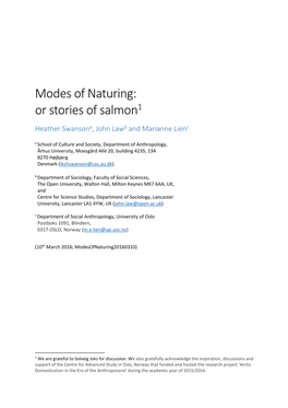 Modes of Naturing: Or Stories of Salmon1