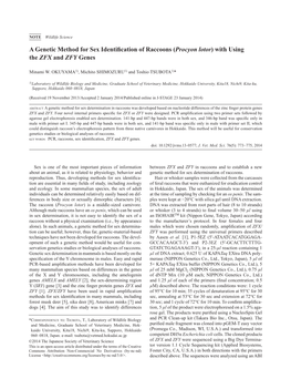 A Genetic Method for Sex Identification of Raccoons (Procyon Lotor) with Using the ZFX and ZFY Genes