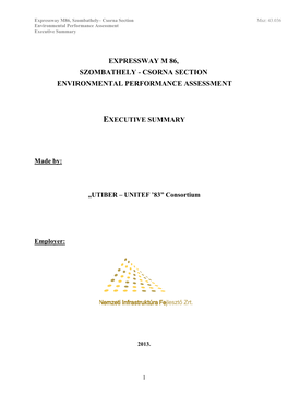 Expressway M 86, Szombathely - Csorna Section Environmental Performance Assessment