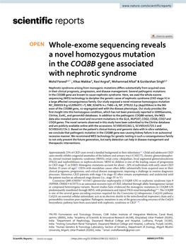 Whole-Exome Sequencing Reveals a Novel Homozygous