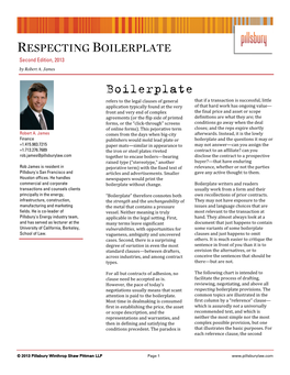 RESPECTING BOILERPLATE Second Edition, 2013 by Robert A