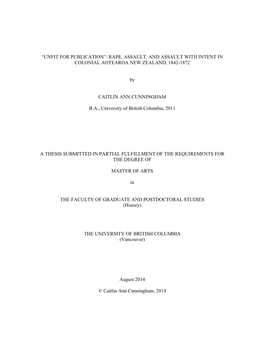 Rape, Assault, and Assault with Intent in Colonial Aotearoa New Zealand, 1842-1872