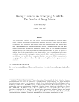 Doing Business in Emerging Markets the Beneﬁts of Being Private