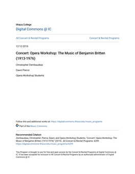 Concert: Opera Workshop: the Music of Benjamin Britten (1913-1976)