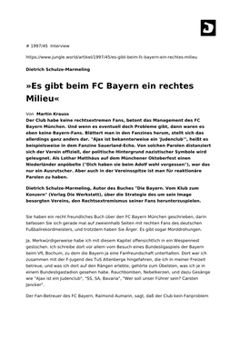 Es Gibt Beim FC Bayern Ein Rechtes Milieu«