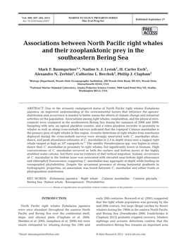 Associations Between North Pacific Right Whales and Their Zooplanktonic Prey in the Southeastern Bering Sea