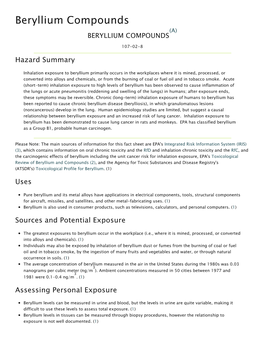Beryllium Compounds (A) BERYLLIUM COMPOUNDS