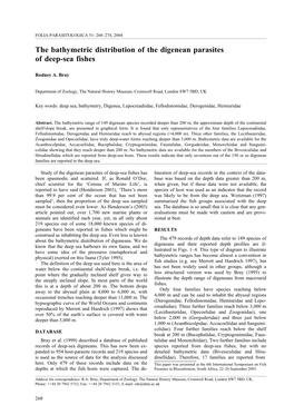 The Bathymetric Distribution of the Digenean Parasites of Deep-Sea Fishes