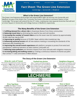 Fact Sheet: the Green Line Extension Cambridge | Somerville | Medford