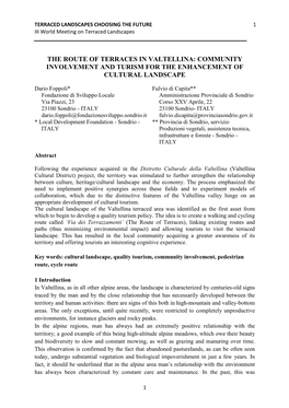 The Route of Terraces in Valtellina: Community Involvement and Turism for the Enhancement of Cultural Landscape