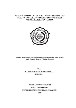 Analisis Spasial Obyek Wisata Situs Sejarah Dan Budaya Unggulan Untuk Penyusunan Paket Wisata Kabupaten Sleman