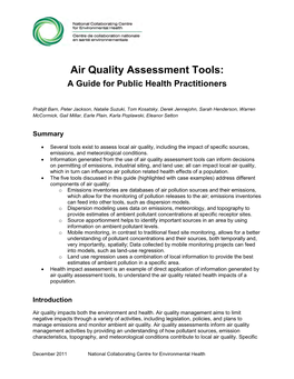 Air Quality Assessment Tools: a Guide for Public Health Practitioners