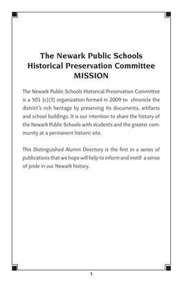 The Newark Public Schools Historical Preservation Committee MISSION