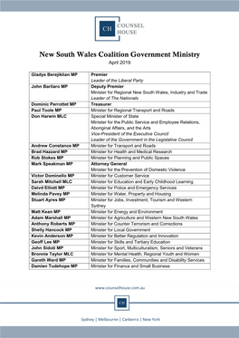 New South Wales Coalition Government Ministry April 2019