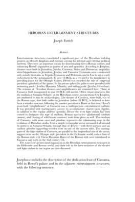 HERODIAN ENTERTAINMENT STRUCTURES Joseph Patrich Josephus Concludes the Description of the Dedication Feast of Caesarea, Held In