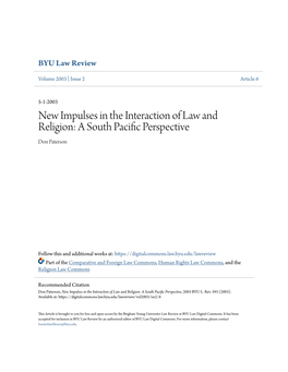 New Impulses in the Interaction of Law and Religion: a South Pacific Perspective