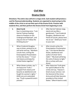 Civil War Drama Circle Directions: the Entire Class Will Sit in a Large Circle