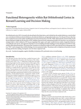 Functional Heterogeneity Within Rat Orbitofrontal Cortex in Reward Learning and Decision Making