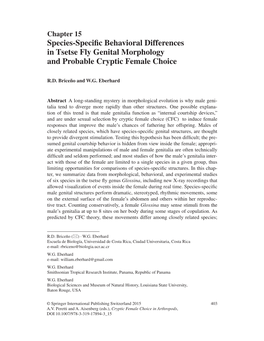 Species-Specific Behavioral Differences in Tsetse Fly Genital