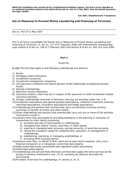 Act on Measures to Prevent Money Laundering and Financing of Terrorism