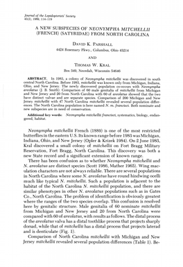 A New Subspecies of Neonympha Mitchellii (French) (Satyridae) from North Carolina