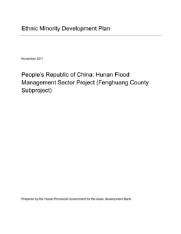 IPDP: PRC: Fenghuang County Subproject, Hunan Flood