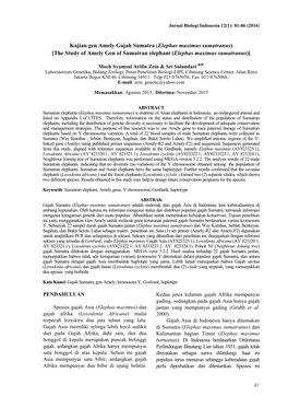 Kajian Gen Amely Gajah Sumatra (Elephas Maximus Sumatranus) [The Study of Amely Gen of Sumatran Elephant (Elephas Maximus Sumatranus)]