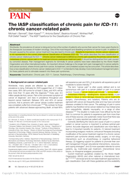 The IASP Classification of Chronic Pain for ICD-11: Chronic Cancer-Related