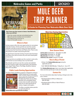 MULE DEER TRIP PLANNER a Guide for Planning Your Nebraska Mule Deer Hunt