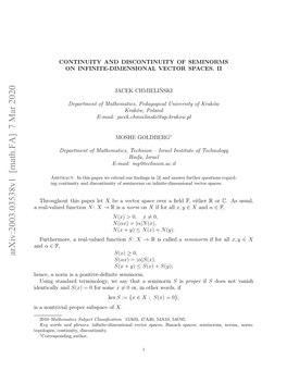 Arxiv:2003.03538V1 [Math.FA] 7 Mar 2020 Ooois Otniy Discontinuity