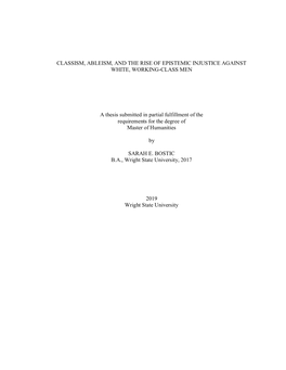 Classism, Ableism, and the Rise of Epistemic Injustice Against White, Working-Class Men