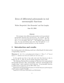 Zeros of Differential Polynomials in Real Meromorphic Functions