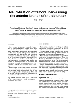 Neurotization of Femoral Nerve Using the Anterior Branch of the Obturator Nerve