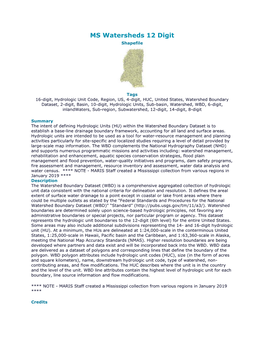 MS Watersheds 12 Digit Shapefile
