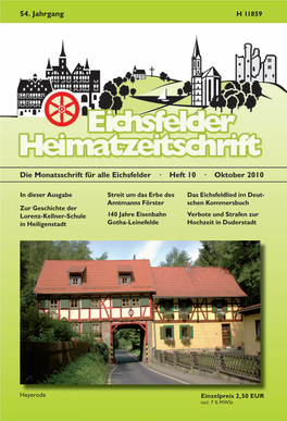 Die Monatsschrift Für Alle Eichsfelder · Heft 10 · Oktober 2010 54. Jahrgang